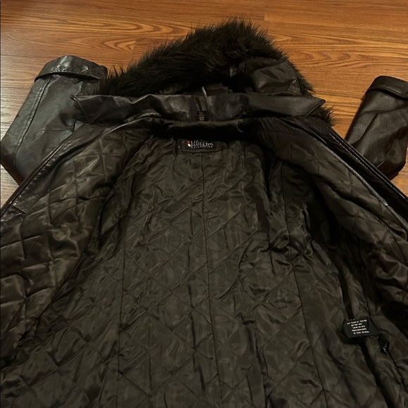 Vintage Liz Phillips Brown Soft Leather Long Coat, Faux Fur Lined Hood Women S - Picture 8 of 10